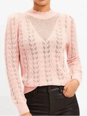 LOFT Blush Pink Pointelle Knit Sweater Medium Lightweight Long Sleeve Top